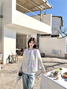 紫色高级感撞色刺绣风马甲小衫套装两件套女早春秋两面穿马夹图片