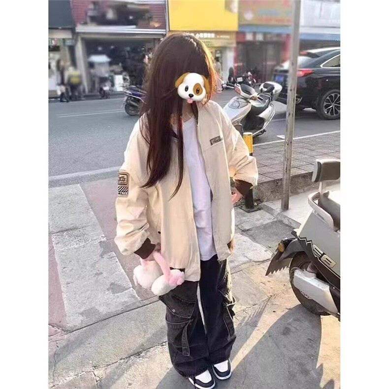 美式字母刺绣宽松新中式外套女春秋夹克设计感情侣ins棒球飞行服,女装短外套,星座506
