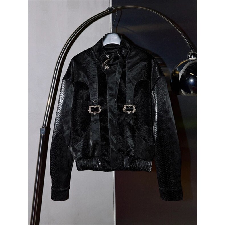 706-JK2626-P118现货春季男士蟒蛇纹理感皮衣短款机车夹克外套，男装夹克，星座706-1