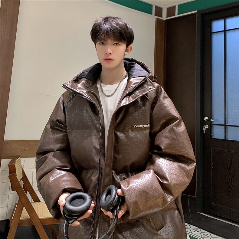 港风连帽鳄鱼纹金属装饰设计大码潮流休闲棉衣男MY77744P128控168图片