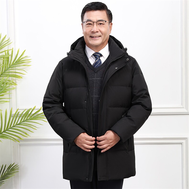 90%白鸭绒羽绒服男爸爸装加厚加大连帽短款零下防寒外套H17-P150图片