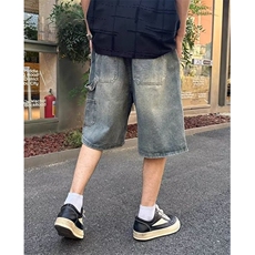 夏季新款男士工装牛仔短裤水洗磨砂复古潮流日系直筒裤NG548，男装牛仔裤，星座1116A（原606A-3）