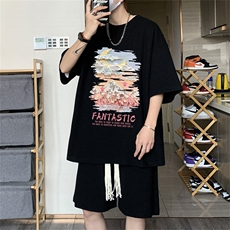 电商DSA028-TZDTHP846P45夏季华夫格套装男T恤短裤两件套港风，男装牛仔裤，电商A028