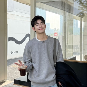 美式亨利领长袖t恤体恤衫男春秋季松休闲内搭打底衫上衣MYY106图片