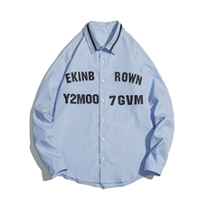 1白底竖条纹大码M-5XL日系潮流情侣七分袖衬衫男QCS7018P45控59，男装衬衫，星座226-2