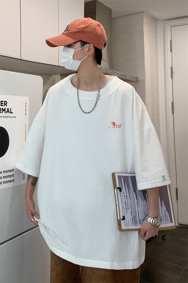 美式风刺绣短袖T恤男宽松型圆领百搭休闲印花上衣潮T3635-特价P22,男装T恤,电商A007