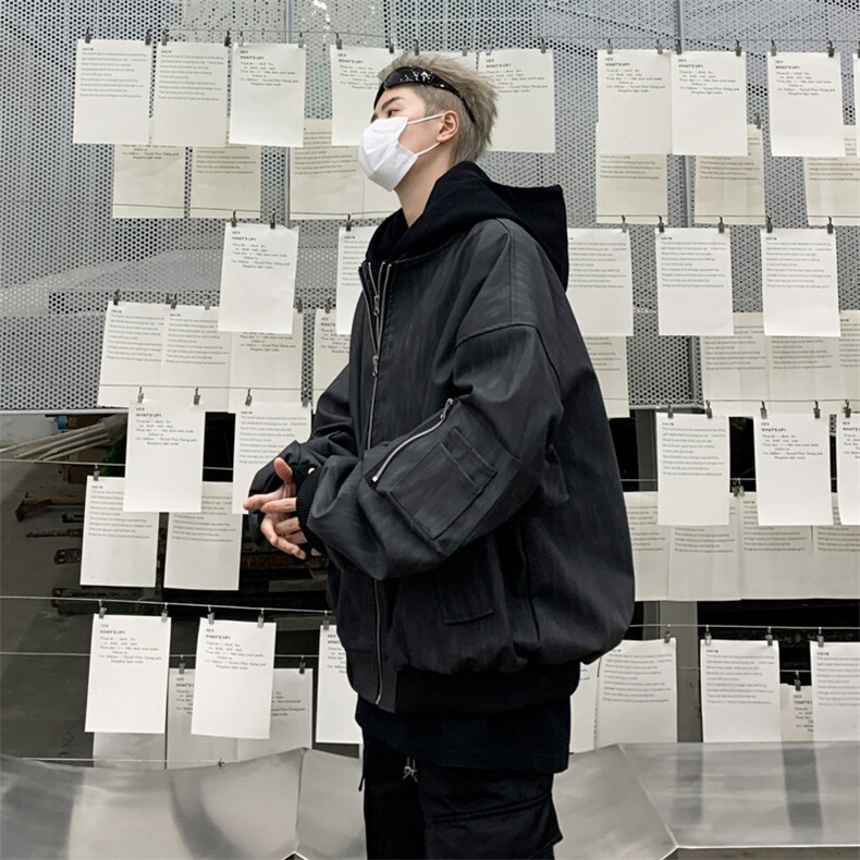 美式复古棒球服男春秋季宽松休闲连帽pu皮纹理夹克外套JK9306-P85,男装夹克,星座308B-2