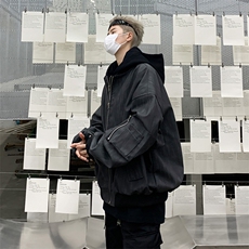 美式复古棒球服男春秋季宽松休闲连帽pu皮纹理夹克外套JK9306-P85，男装夹克，星座308B-2