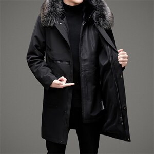 D1988冬季男士派克服可脱卸兔毛内胆连帽中长款风衣P720,男装皮衣,电商B360