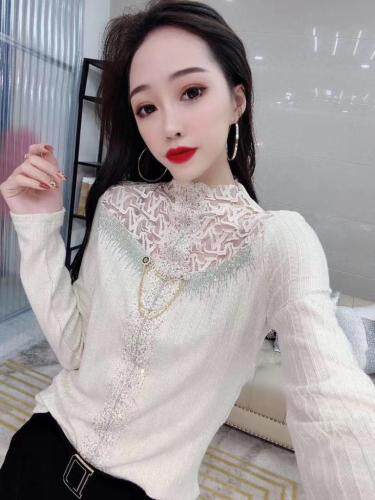 5060#新西兰羊绒针织面料拼蕾丝，性感小女人味百搭打底,女装,红妞(1F)