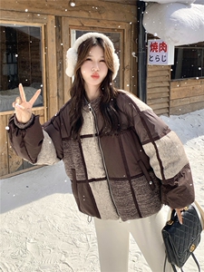 现货拼色羽绒服女冬短款小个子2025年新款今年流行设计感小众拼接图片