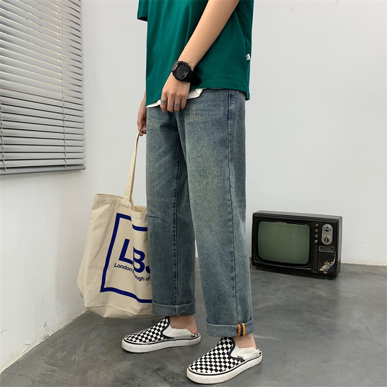 牛仔裤男直筒宽松韩版潮流港风九分阔腿潮牌ins男士裤子K270-P45图片