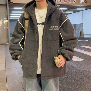 冬季港风羊羔毛棉衣加厚棉服字母刺绣外套 A409-1图片