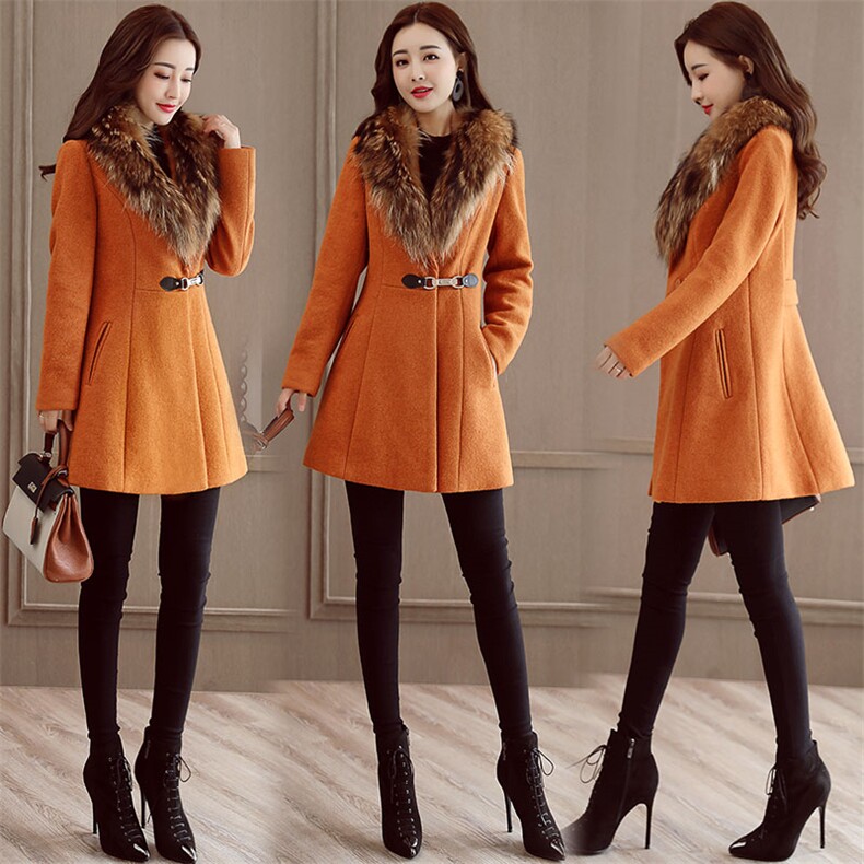 新款毛呢外套纯色优雅2022秋冬百搭潮流大衣时尚简约气质配毛领，女装毛呢外套，时尚俏佳人