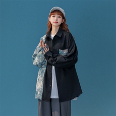 1中性风花型拼接长袖衬衫女大码情侣潮长袖衬衫男CS7714P60控88，男装衬衫，星座226-2
