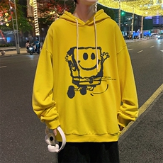 WY2245-P35纯棉连帽卫衣男海绵宝宝大码运动帽衫宽松薄外套男，男装卫衣，电商A040