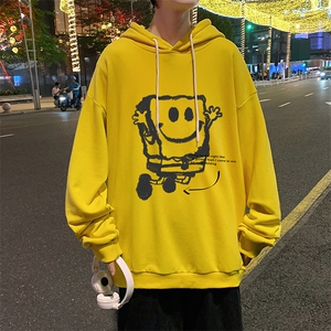 WY2245-P35 纯棉连帽卫衣男海绵宝宝大码运动帽衫宽松薄外套男图片