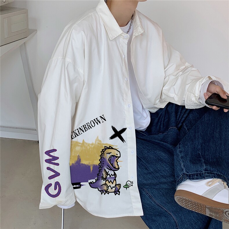 港风休闲情侣大码长袖衬衫男潮帅气潮防晒衣衬衣CS7215P35图片