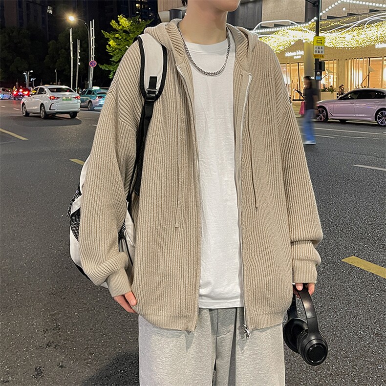 纯色简约毛衣男士秋冬季新款宽松休闲cleanfit针织衫开衫连帽外套,男装针织衫/毛衣,星座410-7