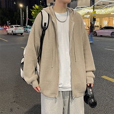 纯色简约毛衣男士秋冬季新款宽松休闲cleanfit针织衫开衫连帽外套，男装针织衫/毛衣，星座410-7
