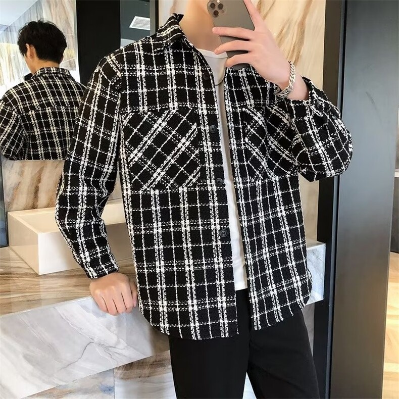 格子衬衫男长袖春夏季韩版潮流大码港风宽松休闲百搭衬衣情侣外套,男装衬衫,星座218-1（原230）