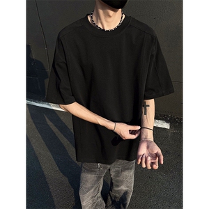 得物300克重磅双纱纯棉宽松纯色结构感短袖圆领T恤男RH5038-特P31图片
