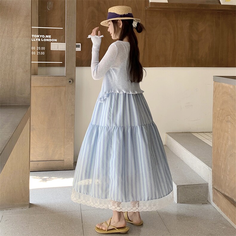 【新款】25夏季兰色竖条纹度假风两件套L602-P165-K228图片