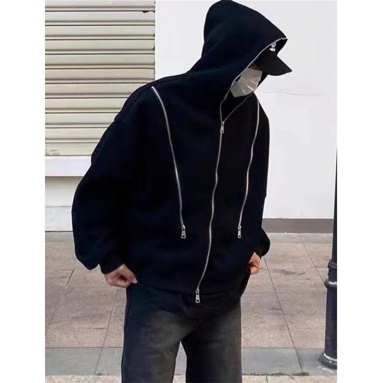 复古解构多拉链连帽开衫卫衣男女秋冬季重磅廓形外套WA251,女装短外套,星座1116A（原606A-3）