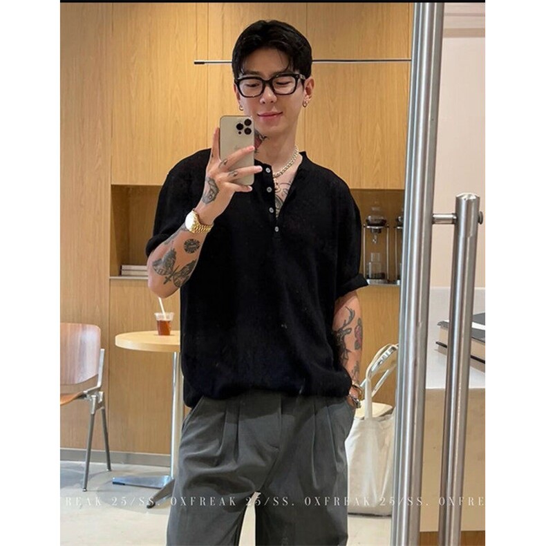亚麻天丝老钱风轻奢亨利领短袖T恤T2699-特P35,男装T恤,星座1212