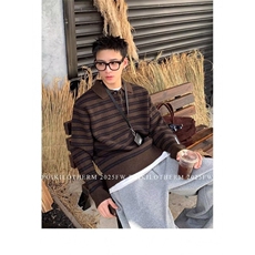 高端款男士秋冬季套头毛衣针织衫polo翻领毛衣复古条纹上衣，男装针织衫/毛衣，星座506A