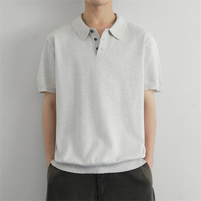 老钱风潮牌花棕色针织衫翻领polo/短袖简约休闲男款,男装Polo衫,星座914