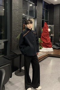 高级感秋冬加厚美式复古cleanfit立领夹克棉服bomber牛角扣外套图片