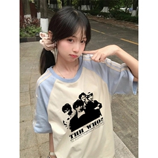抖音得物品质二开240克宽松纯棉美式潮牌插肩三杠织带短袖T恤，男装T恤，电商A486