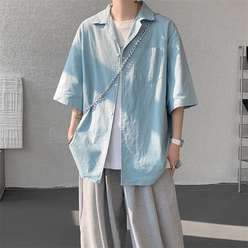 8XL-M亚麻短袖衬衫男夏薄款宽松休闲百搭大码半袖衬衣DC28002P50,男装衬衫,电商B312