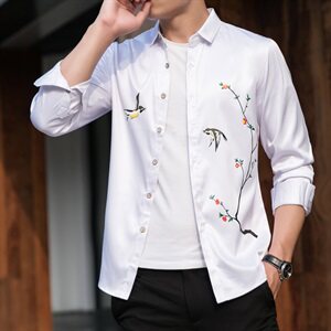 大码印花中国风衬衫男夏秋新款青年长袖商务衬衫QT5030/7603p50图片