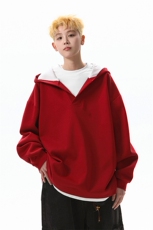 8XL-M叠穿假两件卫衣重磅连帽V领拼接套头衫宽松大码外套WY006P65，男装卫衣，电商B312