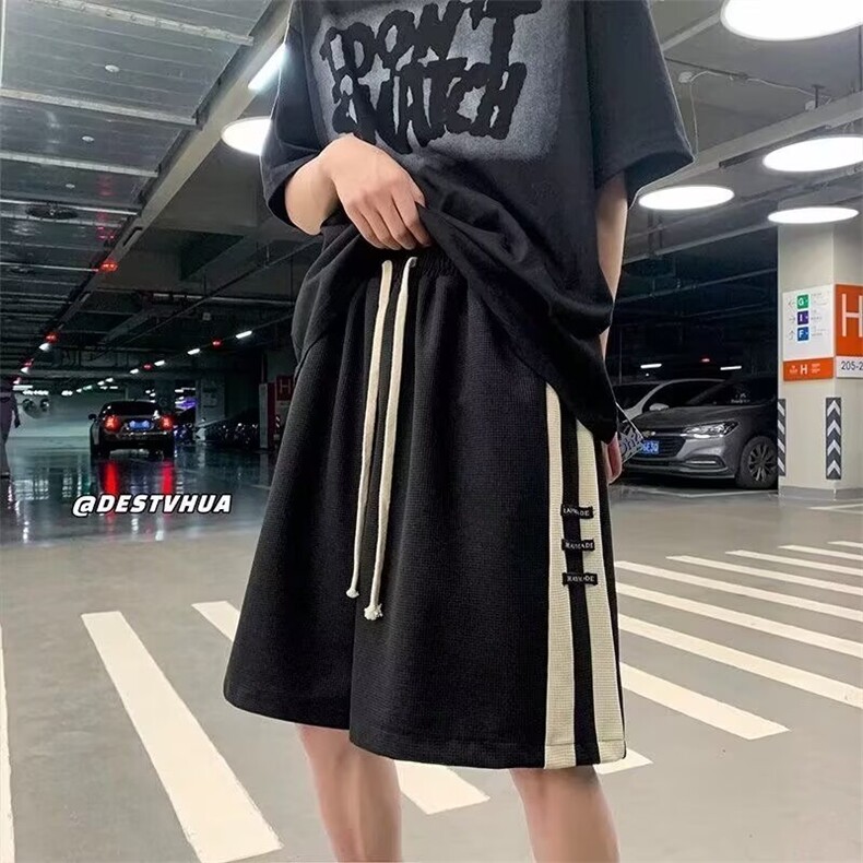 2025夏季新款短裤男篮球运动条纹拼色直筒宽松大码美式五分裤子,男装牛仔裤,星座1210-1