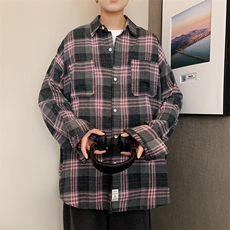 2025秋冬港风长袖格子衬衫学生衬衣校服班服CS2000/特P28粉红3，男装衬衫，电商A094