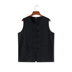 夏季风棉麻背心盘扣中式复古透气无袖马甲MK19-P35，男装背心/马甲，星座217-5