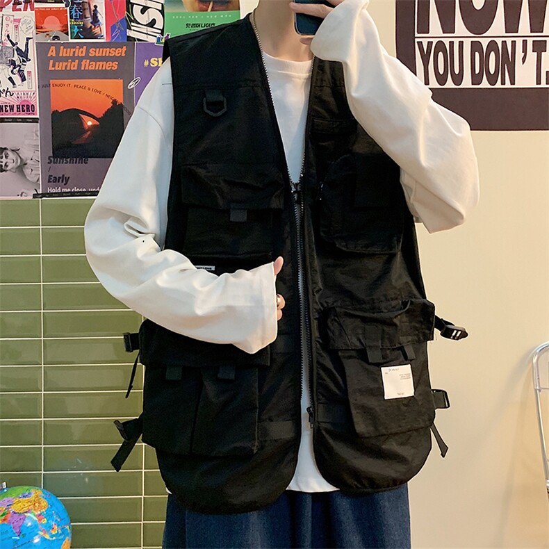 7XL-M港风机能工装马甲男2021秋季新款潮牌V领无袖加肥加大码外套,男装背心/马甲,钱塘717(原712)