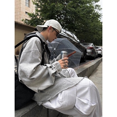 水洗灰牛仔衬衫复古做旧破损下摆宽松大版衬衣CS164特P72，男装衬衫，星座908-1