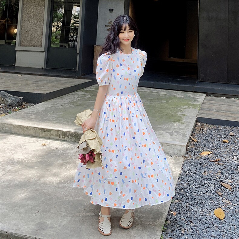 【现货】2021夏装新款俏皮可爱几何撞色连衣裙166-1019P80,女装连衣裙,茜茜公主