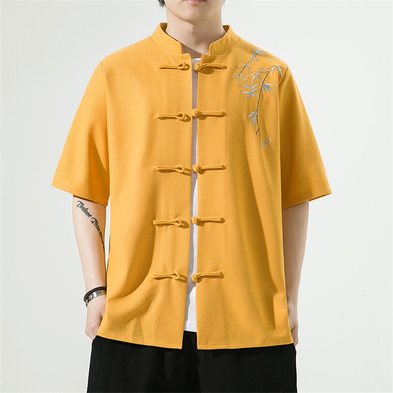 新款风刺绣汉服时尚唐装华夫格T329-P58-控75，男装民族服装，电商A227