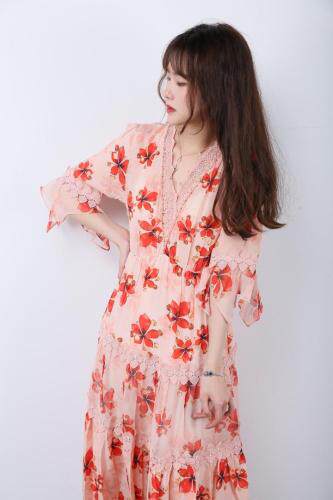 夏季仿真丝连衣裙手工串珠,女装连衣裙,从缘