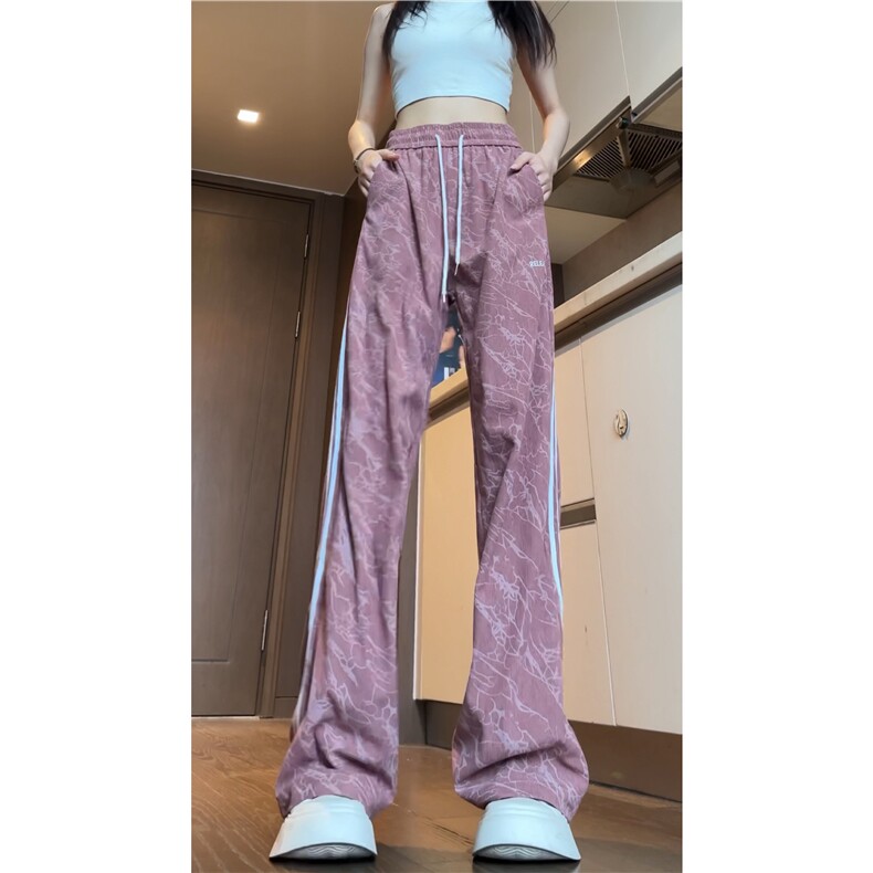 港风秋季新款潮流花色刺绣条纹宽松休闲裤B315-K24300-特p35控68,男装休闲裤,电商B315