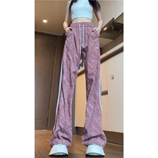 港风秋季新款潮流花色刺绣条纹宽松休闲裤B315-K24300-特p35控68，男装休闲裤，电商B315