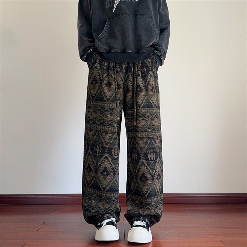 秋季复古高级感提花毛呢大码直筒民族风休闲裤男K5685-特P50控98,男装民族服装,电商A001