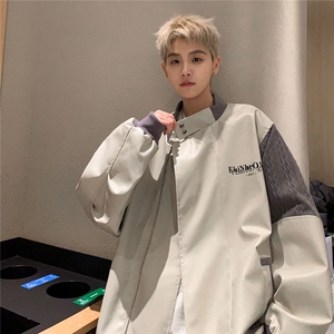 港风肩膀袖口毛衣拼接字母LOGO点缀情侣夹克男JK8756P110控149图片