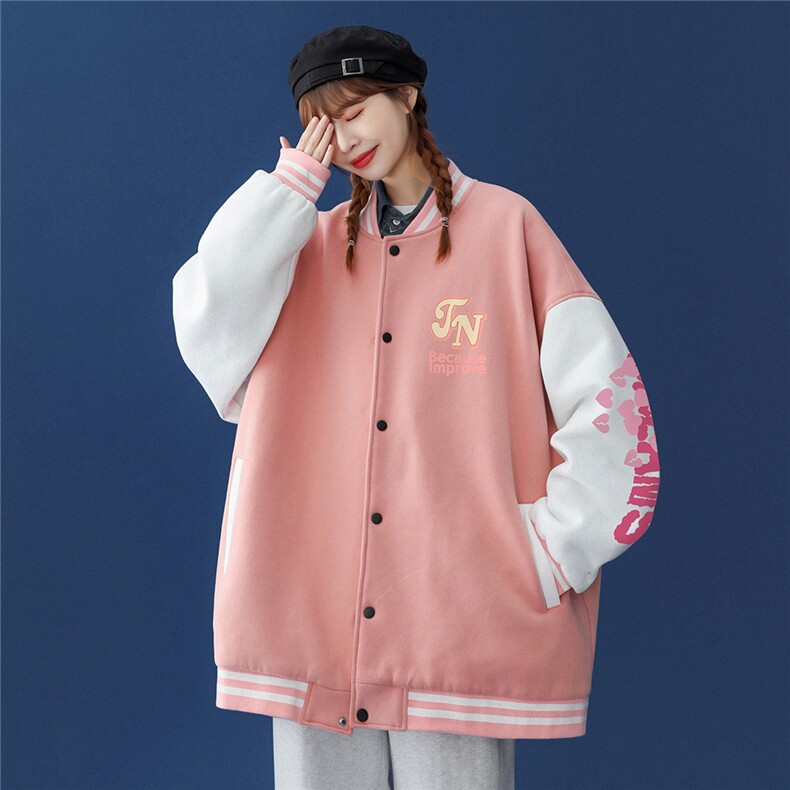 2022春季新品韩版JN印花宽松夹克情侣棒球服外套 G93 P65控88图片