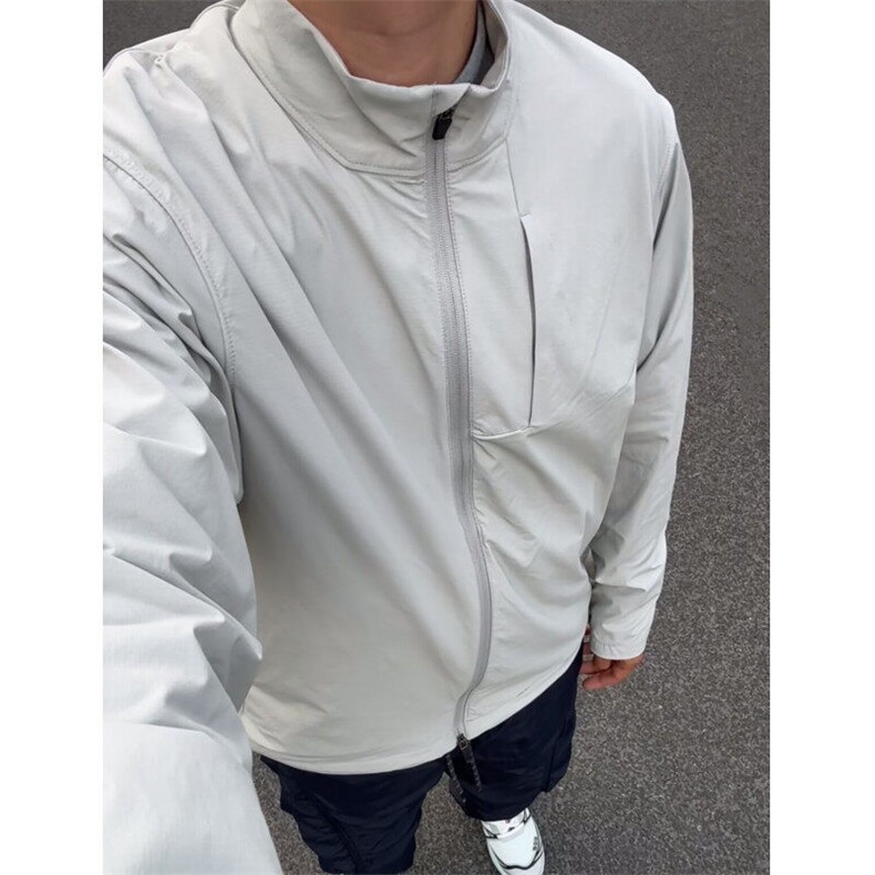 灰色冰感速干防晒衣男夏季薄款户外短款立领夹克美式运动防晒外套图片